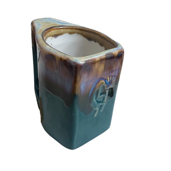 Signed Vintage‎ Mexican Pottery Padilla Kokopelli Flat Mug Drip Glaze Green Blue - Picture 15 of 16